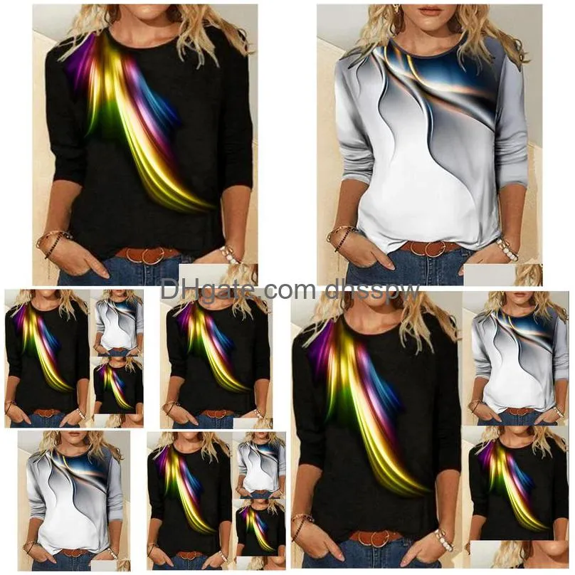 Women'S T-Shirt Womens Casual Color-Changing Printed Round Neck Long Sleeve Drop Delivery Apparel Clothing Tops Tees Dh9T2