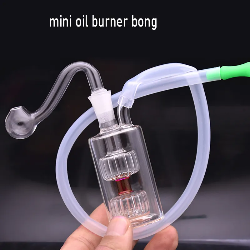 2pcs Portable Mini Glass Oil Burner Bong Dab Rigs Hookah Double Matrix Percolator Bubbler Smoking Pipe with Cigeratte Holder with 10mm Male Glass Oil Burner Pipes