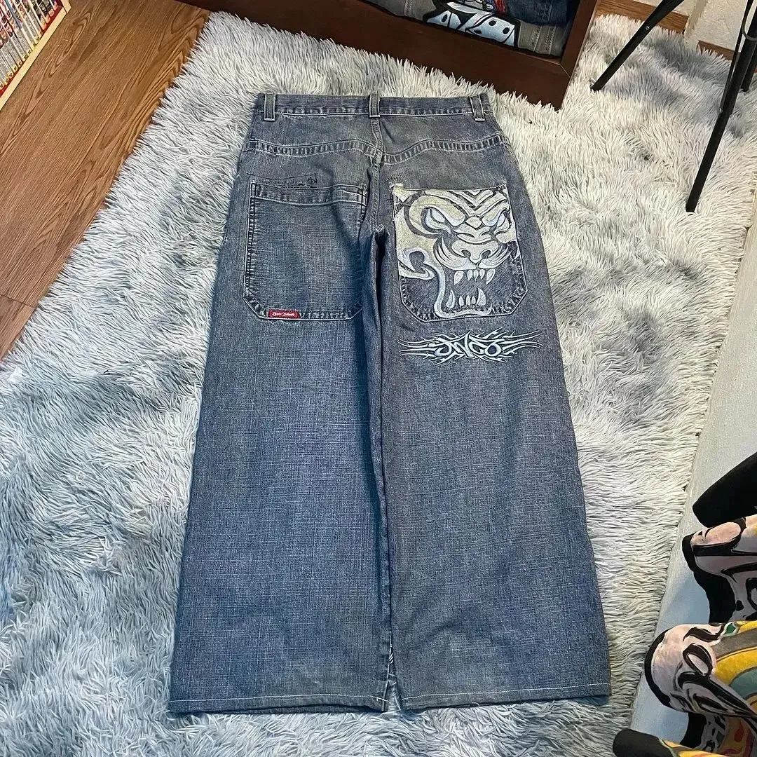 Men's Jeans Street Jnco Tiger Embroidered Men Y2k Harajuku Washed Wide Leg Couple Casual Joker Punk Baggy 231208