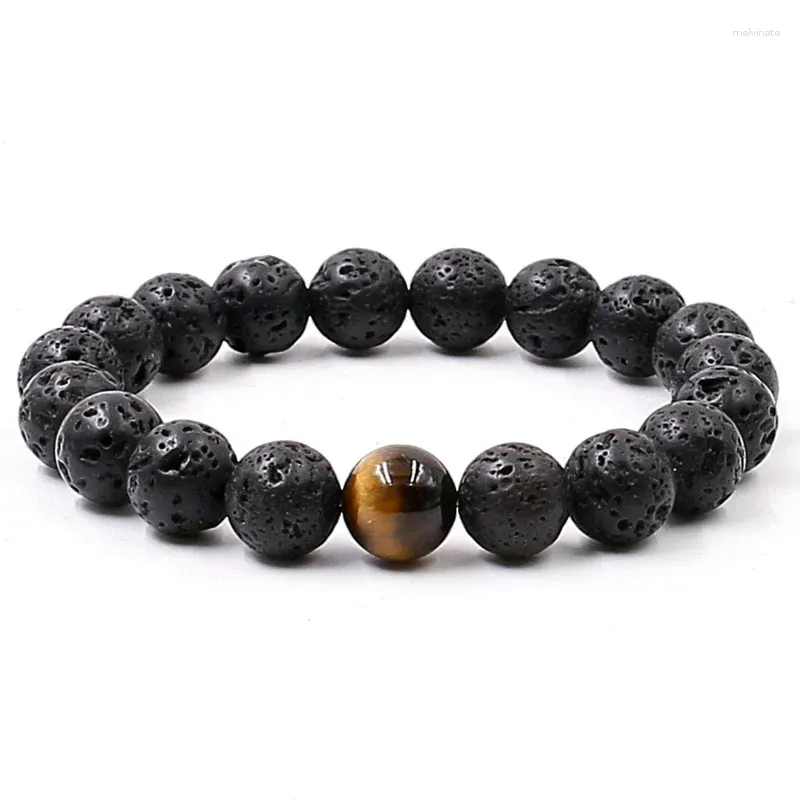 Link Pulseiras YMorl Natural 10 mm Lava Pulseira para homens de alta qualidade Tiger Eye Stone