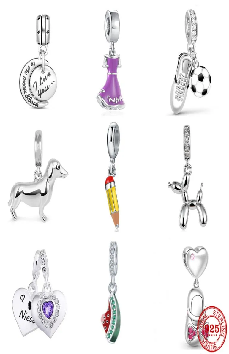 925 Silver Fit Charm 925 Armband Accessories Dog Pencil Learning Football Kjol Fit Charms Set Pendant DIY Fine Beads Jewelry9493601