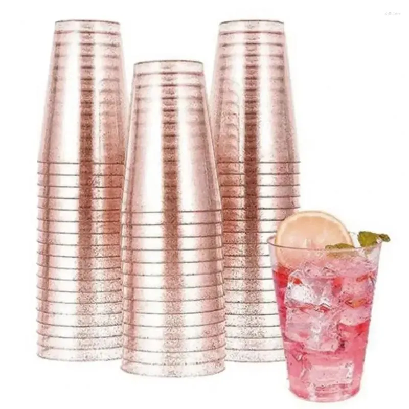 Bicchieri usa e getta Cannucce Tazza Matrimonio Bevanda Succo Dessert Festa Argento Oro Acqua Compleanno Rosa 25 pezzi in plastica glitterata