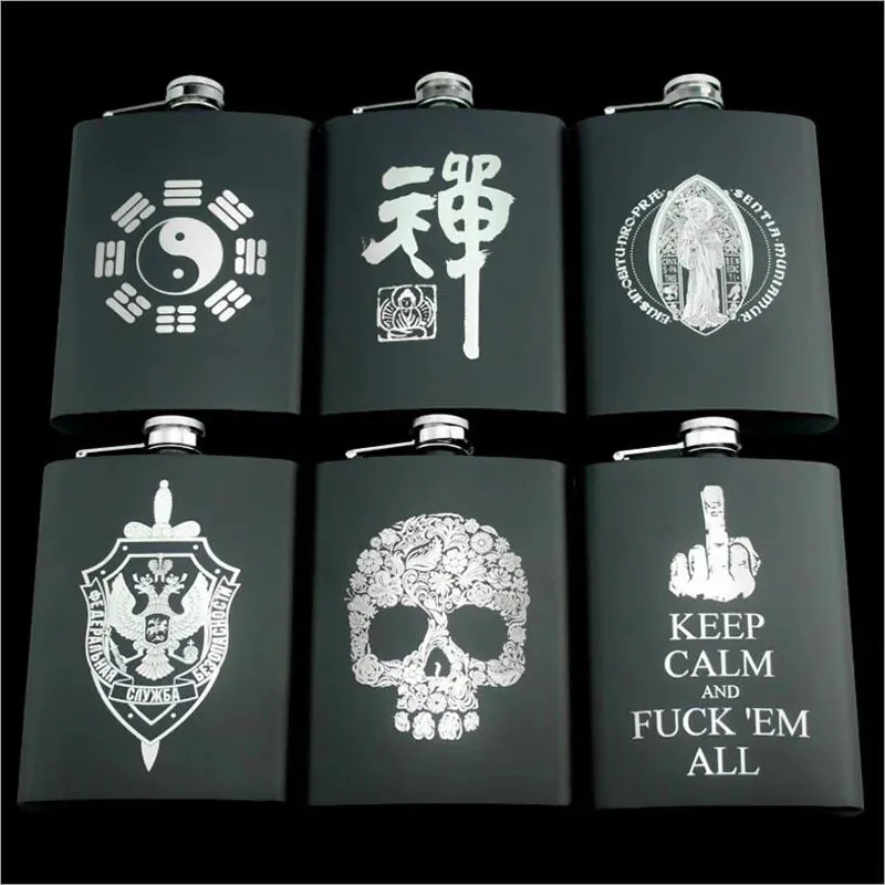 Fiaschetta 8 once Mini Skull KGB Fiaschetta Stampa creativa Acciaio inossidabile Whisky Vodka Drinkware Flagon portatile Bottiglia di alcol 231208