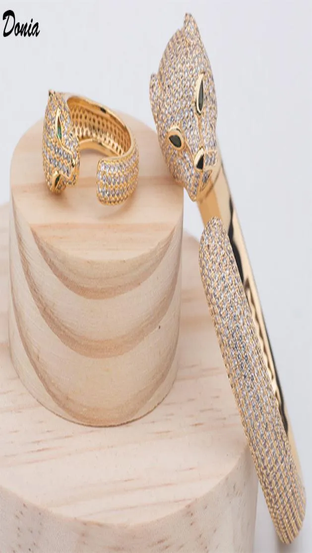 Donia sieraden luxe armband Europese en Amerikaanse mode overdreven klassieke luipaardkop ingelegde zirkonia armband ringset dames7297280