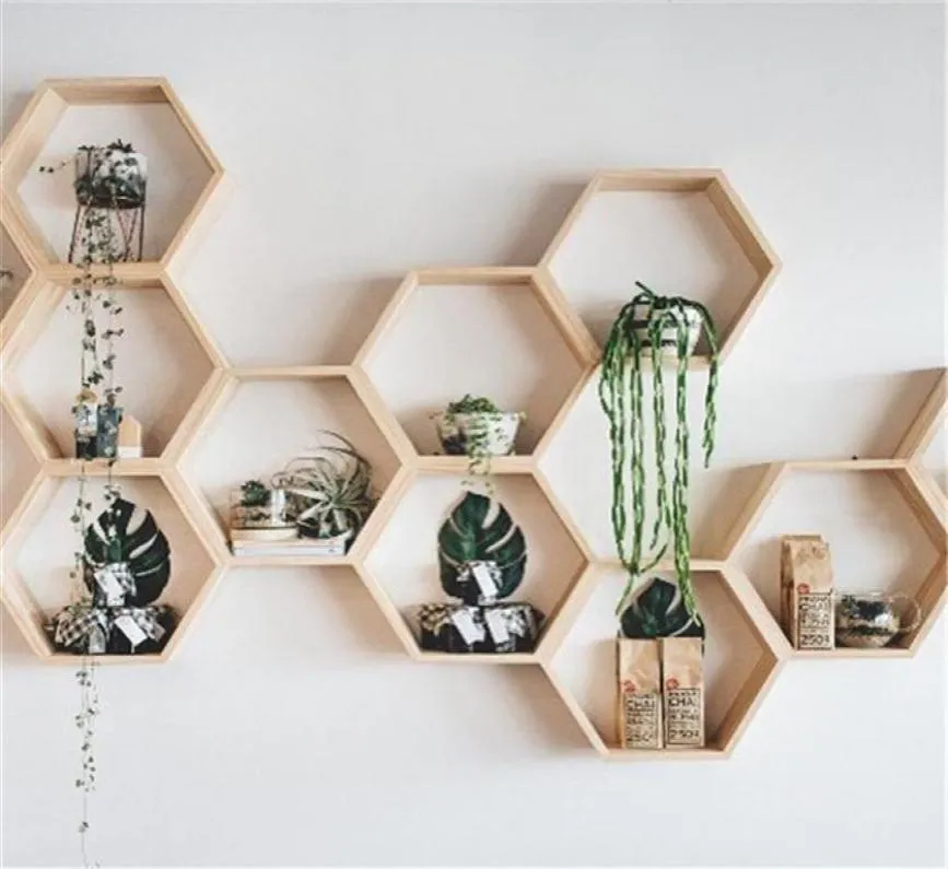 Étagère hexagonale nordique en bois tenture murale étagères hexagonales en nid d'abeille pour bébé enfant chambre décoration T200319276M1038623