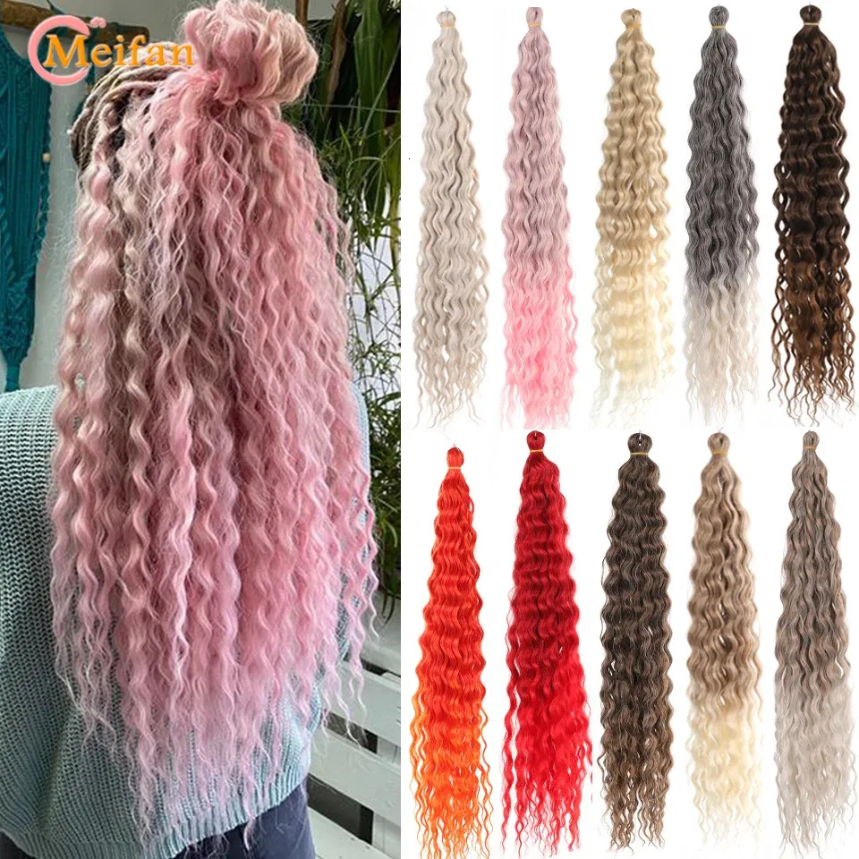 Synthetic Wigs MEIFAN Crochet Hair Wate Wavy Curly Synthetic Faux Locs Braids for Women Ombre Dreadlocks Pre-looped Braiding Hair 231208