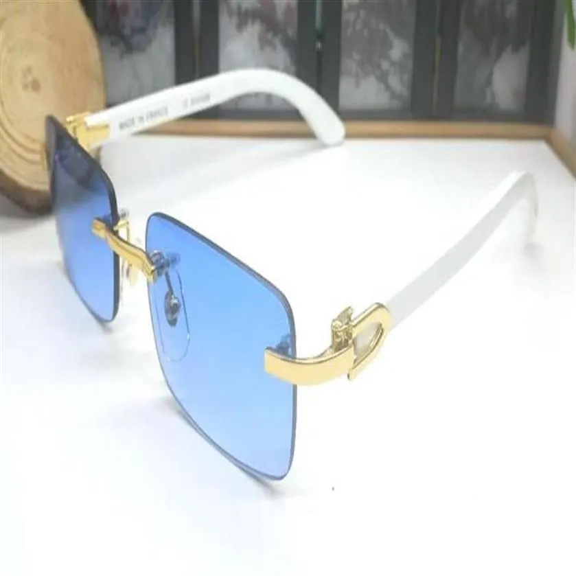 새로운 도착 여성 남성 선글라스 나무 흰 흰색 버팔로 뿔 안경 프레임리스 안경과 상자 블루 핑크 옐로우 레드 247J