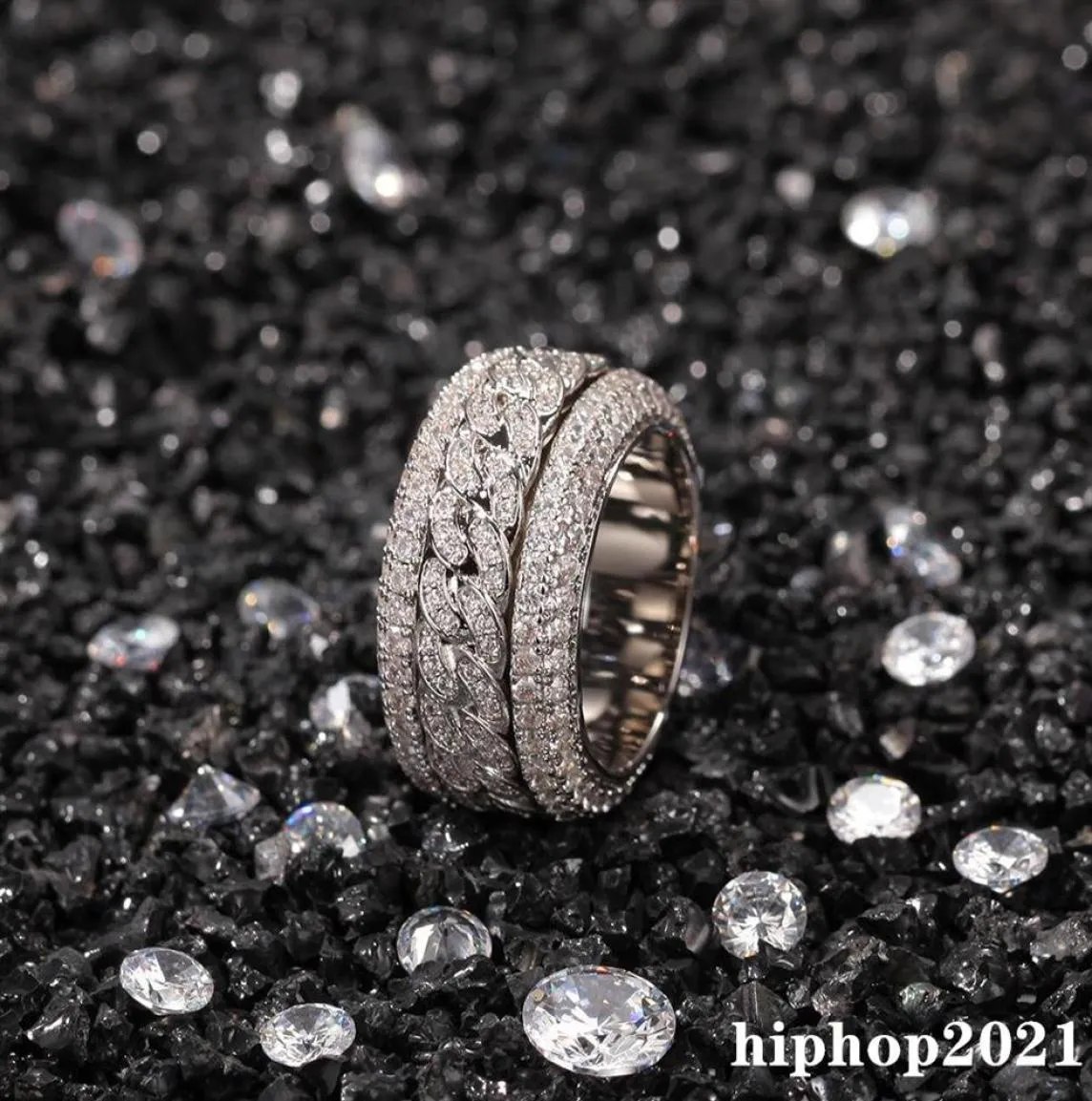 Bague en diamant rotatif mode Hip Hop bague bijoux hommes or argent anneaux glacé Rings252B9790806