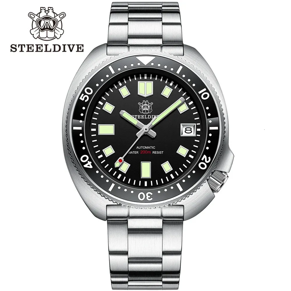 Наручные часы Steeldive SD1970, белый фон с датой, 200 м, водонепроницаемые, NH35 6105, автоматические часы для погружения с черепахой, дайверские часы 231208