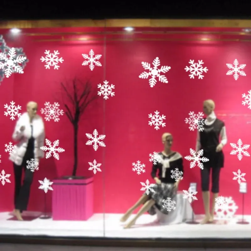 壁のステッカーホワイトスノーフレーククリスマスの静電窓ステッカークリスマス装飾窓デコーリングウォールデカールポスター231208