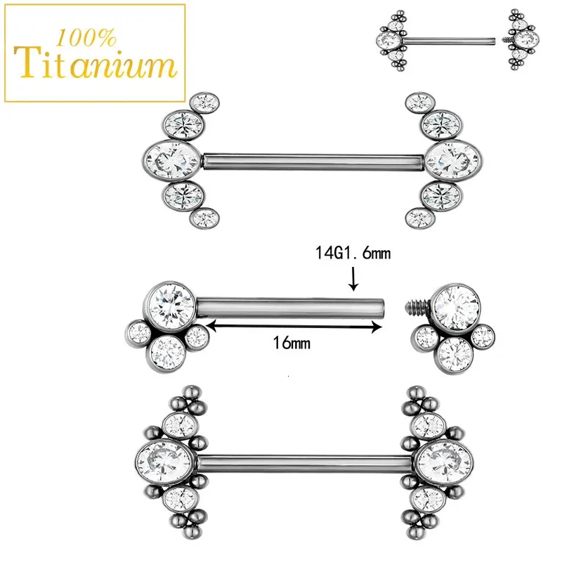 Altri accessori moda ASTM 36 Capezzolo Bilanciere Zirconi Unghie Anello Lingua Bar Filettatura interna Gioielli per piercing per il corpo delle donne sexy 14G 231208