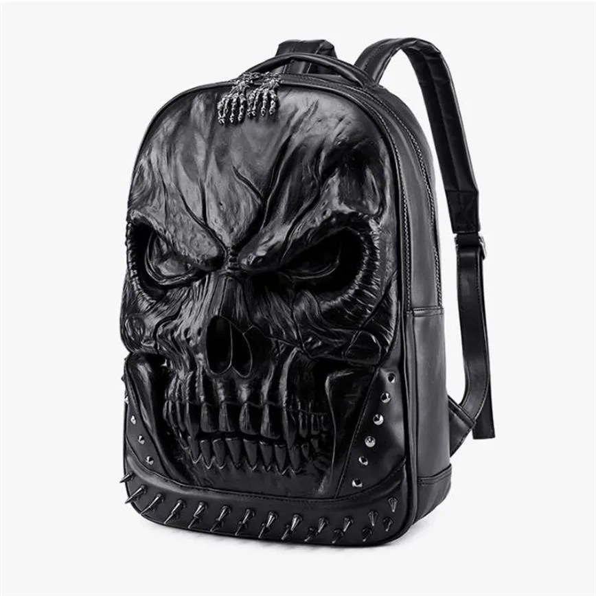 Nuove borse per lo zaino in cranio in rilievo 3D per uomini UNICA Originalità Man Disconno Personalità Cool Rock Laptop Bag per adolescenti 297S