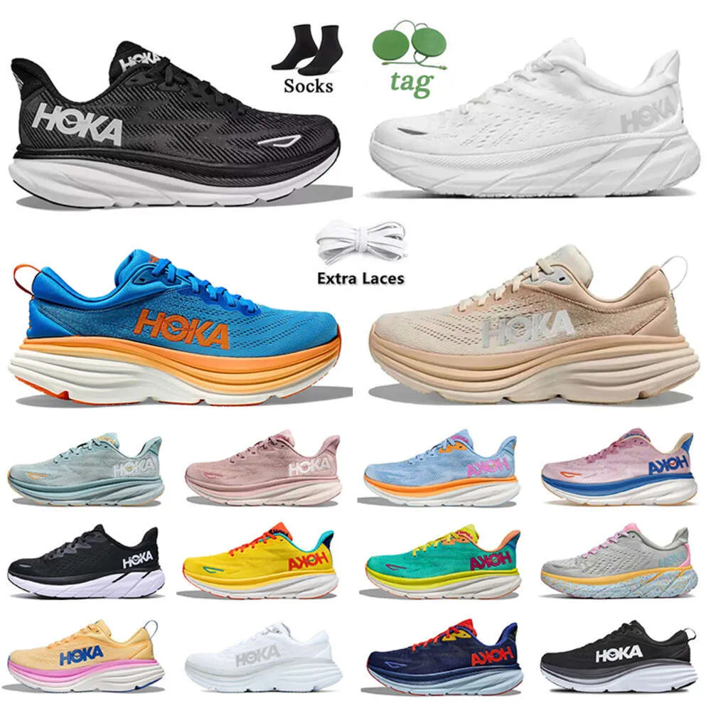 Hoka One Clifton 9 8 Hokas Running Shoes Bondi White Black Coastal Sky Vibrant Orange Shifting Sand Airy Pink Cloud Sneakers Kvinnor Män utomhus Jogging Trainers Yu113