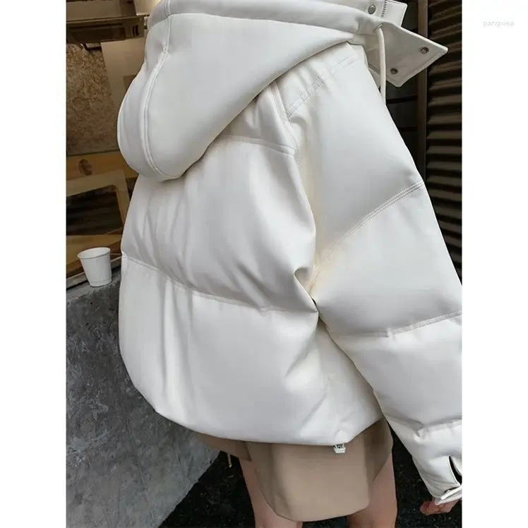Trenchs de femmes manteaux femmes Parkas couleur unie courte veste en coton PU cuir blanc pain à capuche femme vêtements 2023
