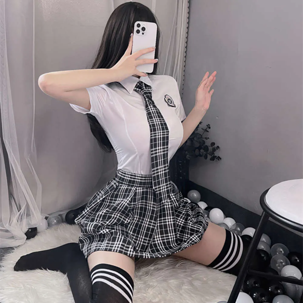 Erotic Pleated Skirt Women Sexy Lingerie School Girl Suit Girls JK Uniform Anime Cosplay Costume Role Play Student Outfit