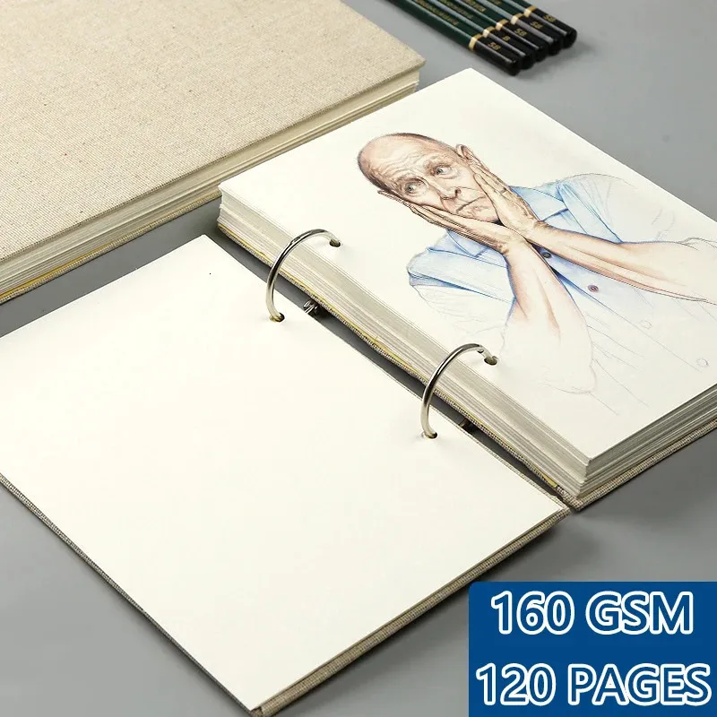 Notepads Spira Llinen Notebook Sketchbook Hardcover 120 sidor 160 GSM Refillerable Notebook for Art Drwaing Stationery School Supplies 231208