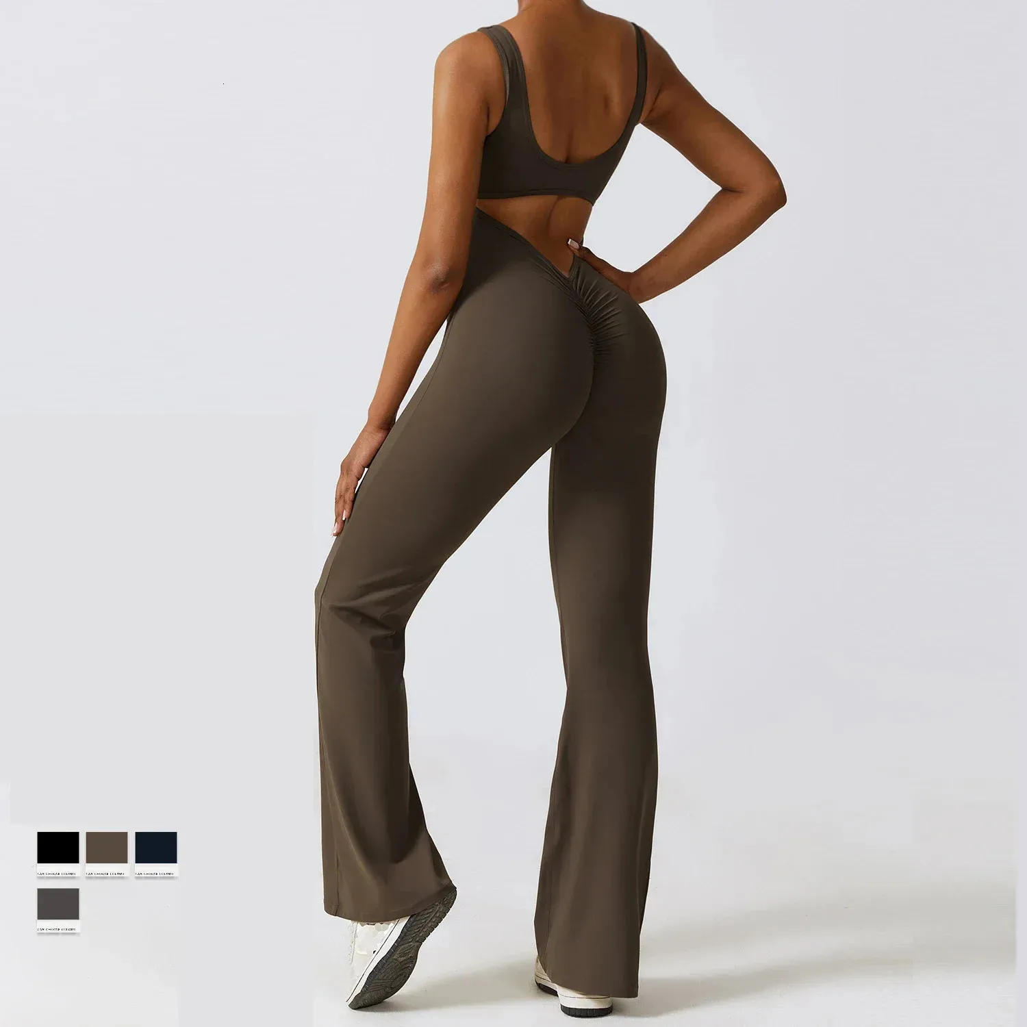 Combinaison Sport Une Pièce Femme - Pantalon Évasé Yoga Fitness - Tissu Élastique Amincissant