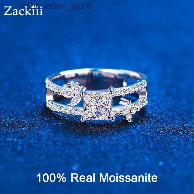 With Side Stones Certified Princess Moissanite Engagement Rings for Women Platinum Plated Sterling Silver Diamond Floral Vine Promise Bridal Ring YQ231209