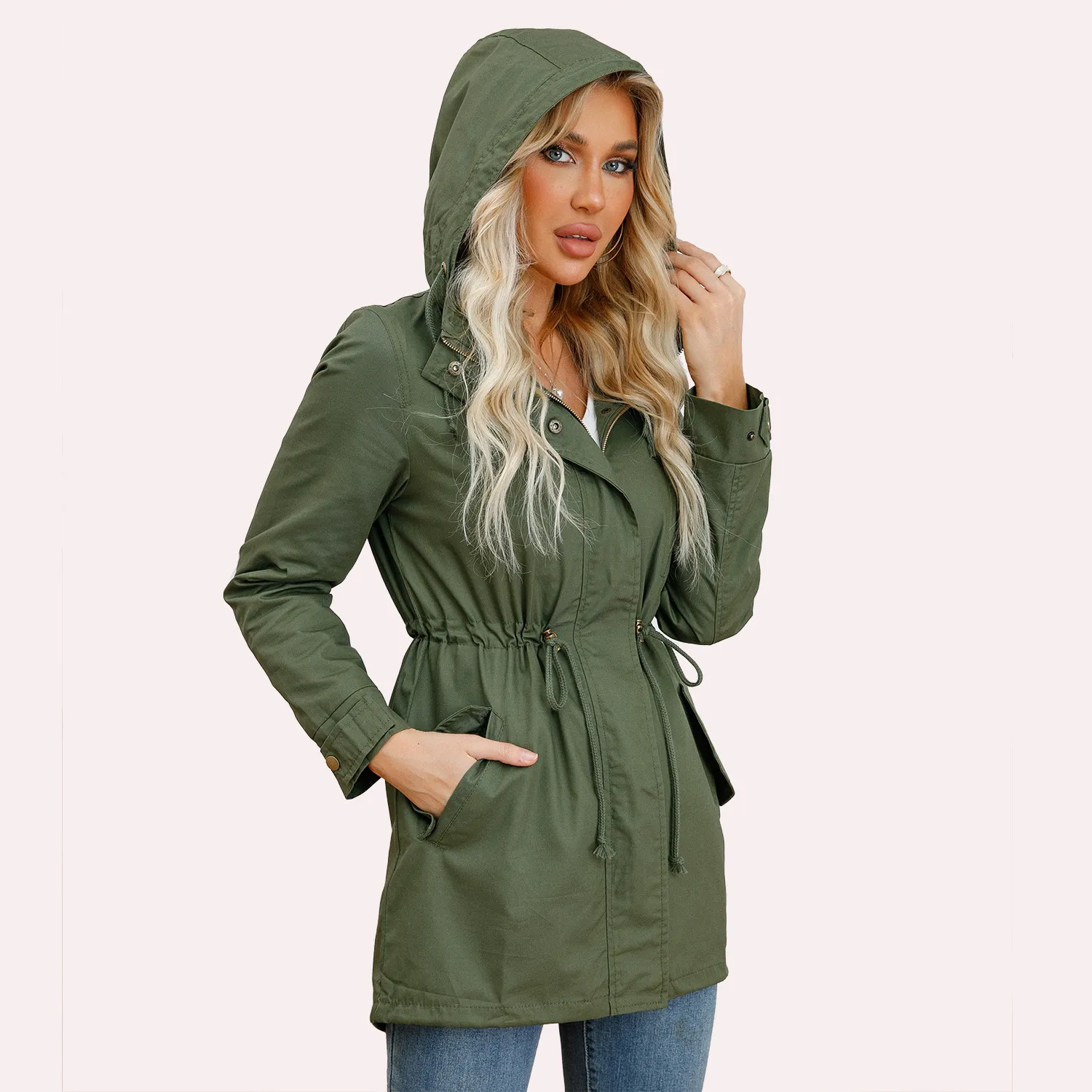 Nouveau trench-coat à capuche en coton veste de printemps et d'automne pour femme européenne et américaine grande taille vêtements amples de couleur unie vêtements pour femmes