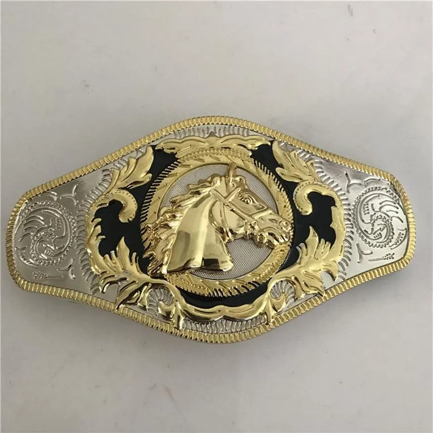 1 stks Cool Kant Gouden Paard Hoofd Western Cowboy Gesp Voor Hebillas Cinturon Fit 4 cm Brede Belt285k