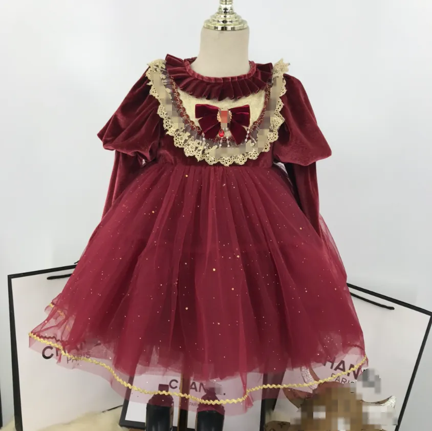 Kids Wine Red Dress Long Sleeve Pullover Floral Cotton Woolen Christmas  Party Dress Size 100-150cm from Dhgate Clothing Sets - price 80.41