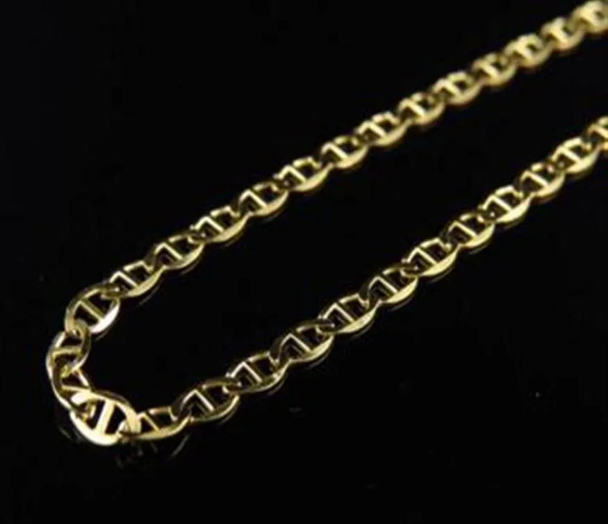 Men039s 10K Solid Yellow Gold 2 5MM Flat Mariner Link Style Chain 1624 Inches264F2802654
