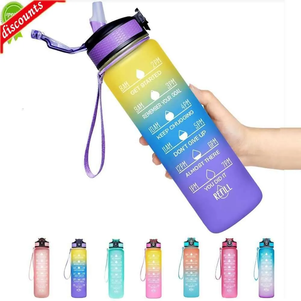 Botella de agua mejorada de 1 litro para niñas, botella de agua deportiva motivacional, botellas para beber a prueba de fugas, viajes al aire libre, gimnasio, jarra de fitness, cocina