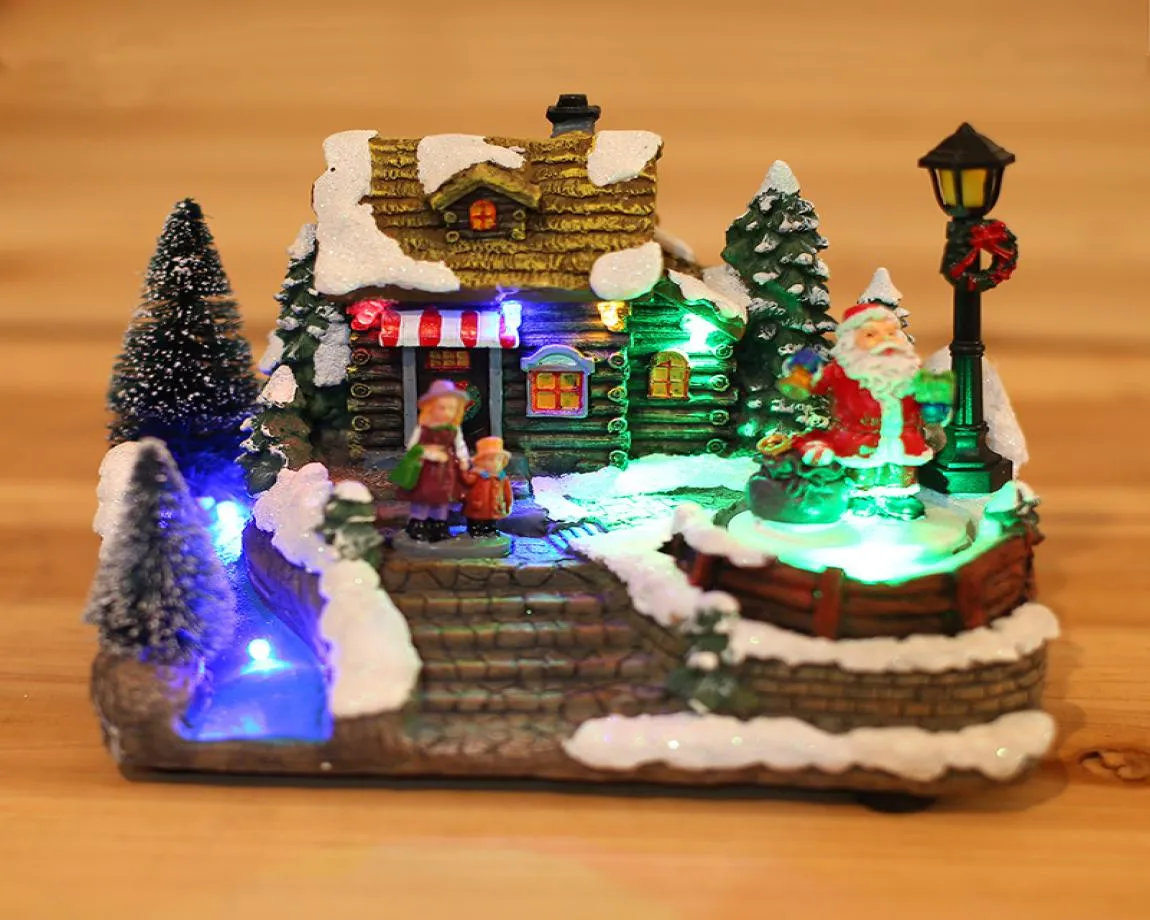 Music Glow Christmas Village House Scene 1 Figurine rotolanti con luce a LED e musica a batteria e USB4390156