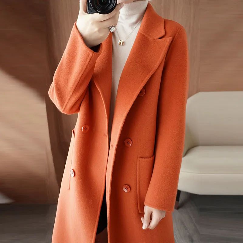 Manteau en cachemire Double face haut de gamme pour femme, manteau mi-long épais 2023 Pure laine, nouvelle collection automne/hiver 100%