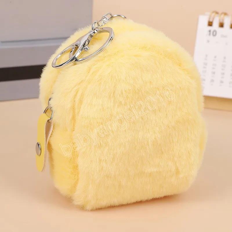 Porte-monnaie en peluche mignon Kawaii, couleur unie, porte-clés, sac de rangement, portefeuille, dessin animé, mignon, fermeture éclair, Mini porte-monnaie pour enfants