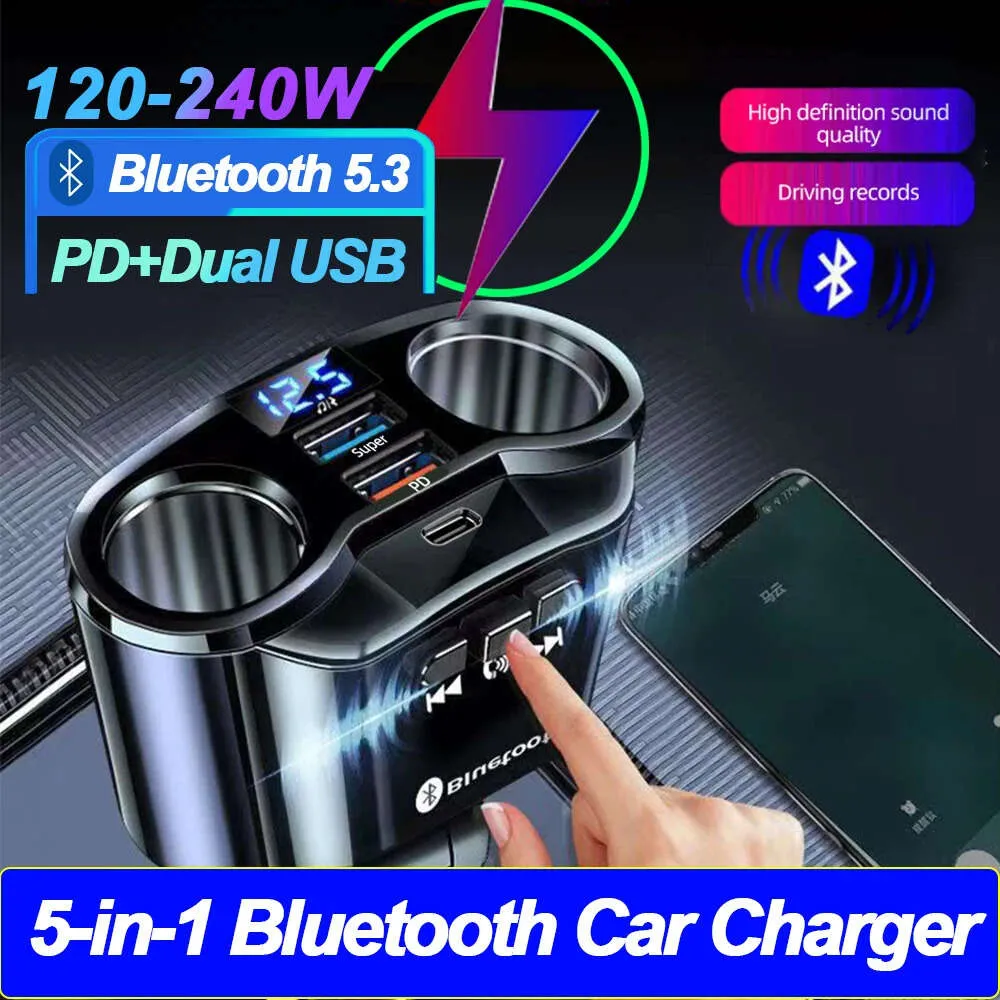 New Car Cigarette Lighter Socket Splitter Charger PD QC3.0 Fast Charger Dual USB 4.8A Digital Display Power Adapter For All Phone