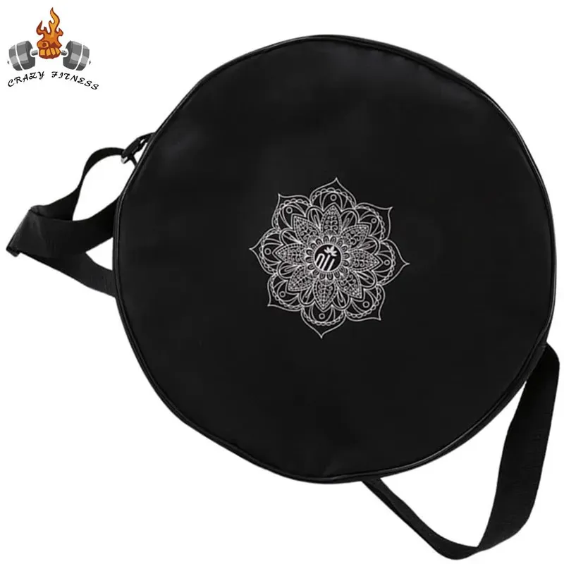 Yoga círculos yoga roda saco de nylon preto mandala flor yoga círculo saco grande capacidade duplo zíper pilates roda mochila fitness esporte saco 231208