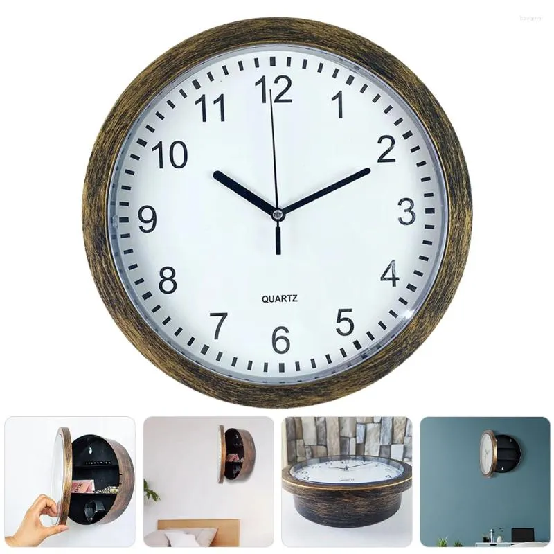 Horloges murales Horloge de ménage avec boîte de rangement suspendue style simple rond bureau muet