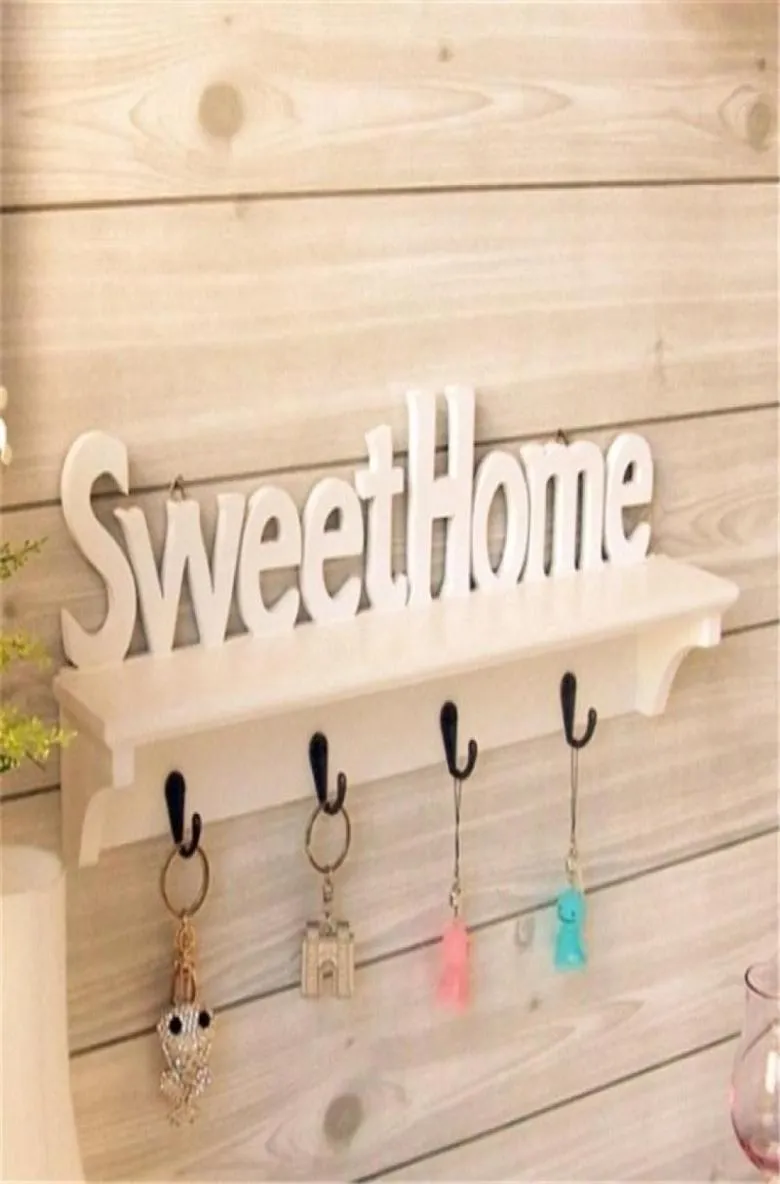 1Pc Sweet Home Words 4 Hooks Shelves Hat Key Holders Storage Shelf Hanging Hooks Wall Mounted Rack Home Storage Holder Y2004295430885