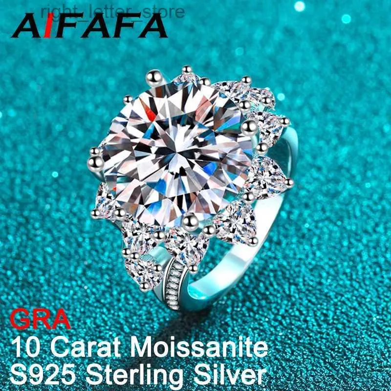 Z bocznymi kamieniami Aifafa 10 pierścienie moissanitowe dla kobiet Top Quality Plate18k S925 Srebrny Flower Flower Wedding Bejdia zaręczynowa YQ231209