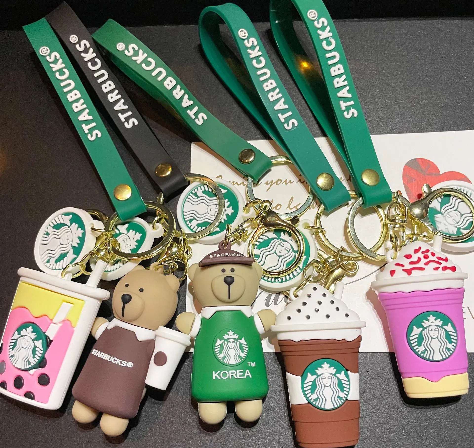 Bomboniera Starbucks, portachiavi per bambola, creativo, simpatico cartone animato, bambola, ciondolo per auto, borsa per coppia