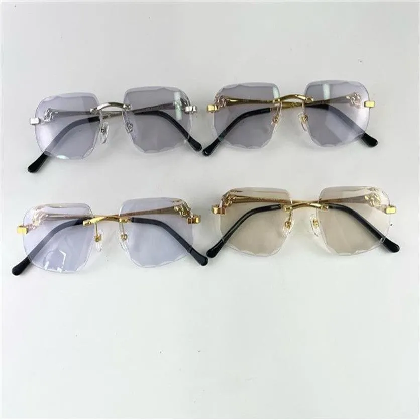 Pochromic Sun Glassses lens colors changed in sunshine from crystal clear to dark diamond design rimless metal frame outdoor 02251u