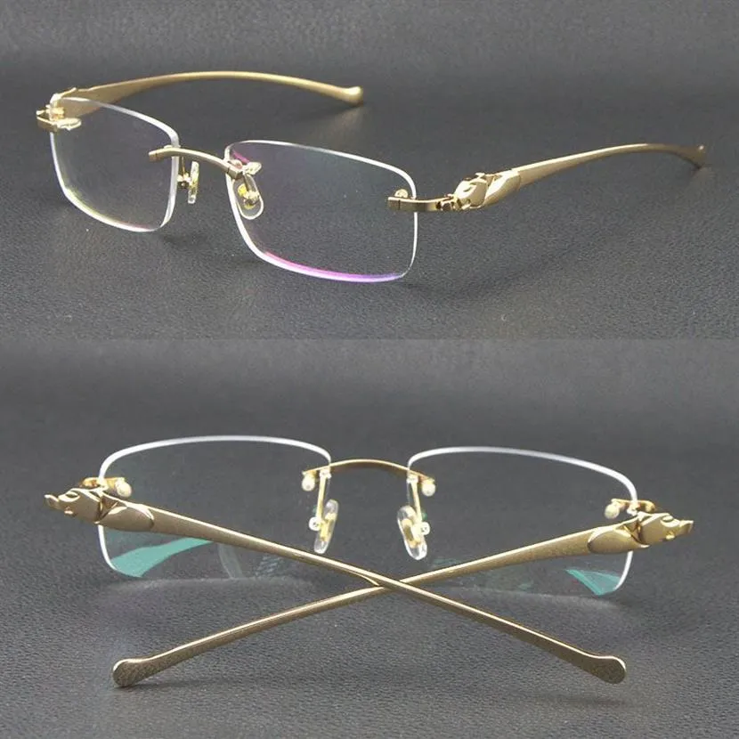 Säljer Rimless Metal Leopard Series Panther Optical 18K Gold Solglasögon Square Eyewear Round Forme Face Glasses Mane and Female W311r