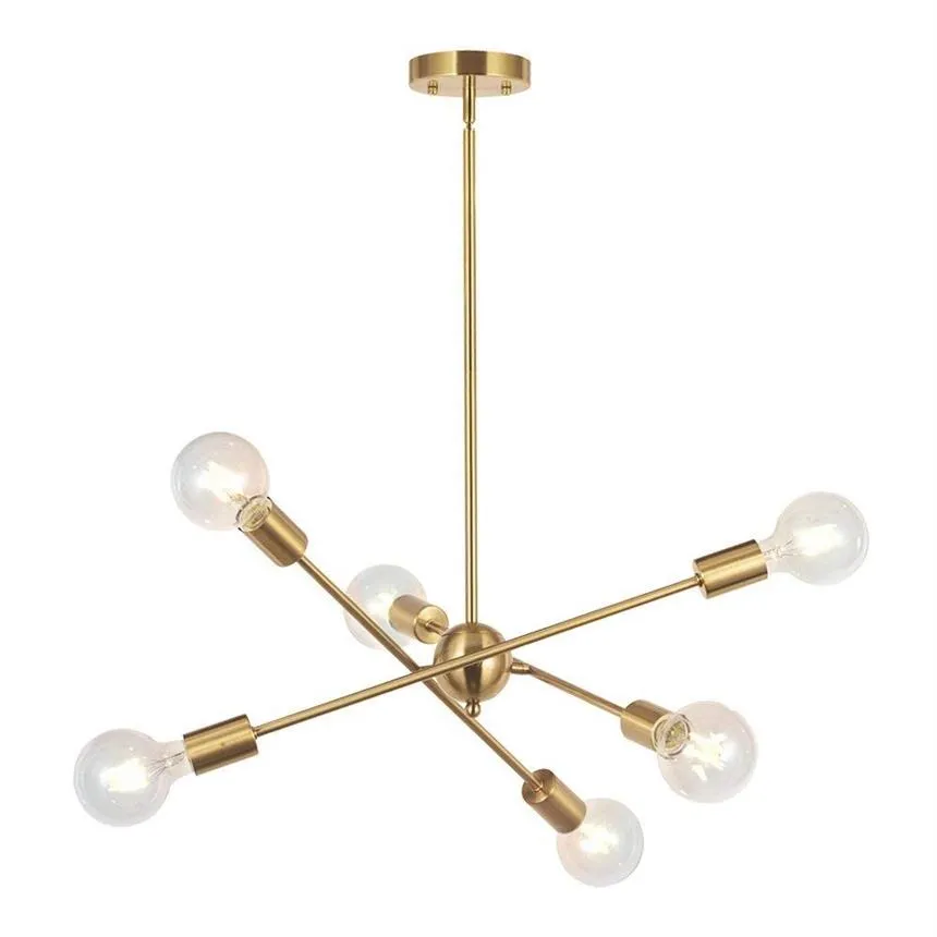 Modern Sputnik Chandelier Lighting 6 Lights Brushed Brass chandelier Mid Century Pendant Lighting Gold Ceiling Light Fixture for H2366