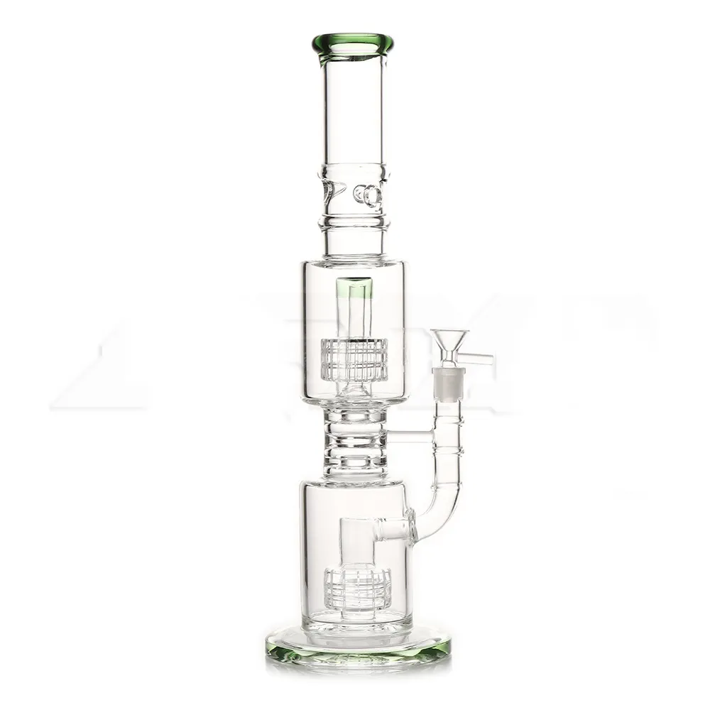 16.3 inch Glass Hookahs Water Pipe Straight Tube Bong with Double matrix Perc Come with glass Bowl