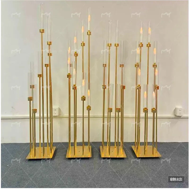 Ljushållare 4510 st 8 huvuden metall Candelabra Candle Holders Road Lead Table Centerpiece Gold Candelabrum Stand Pillar Candlestick Wedding 231208