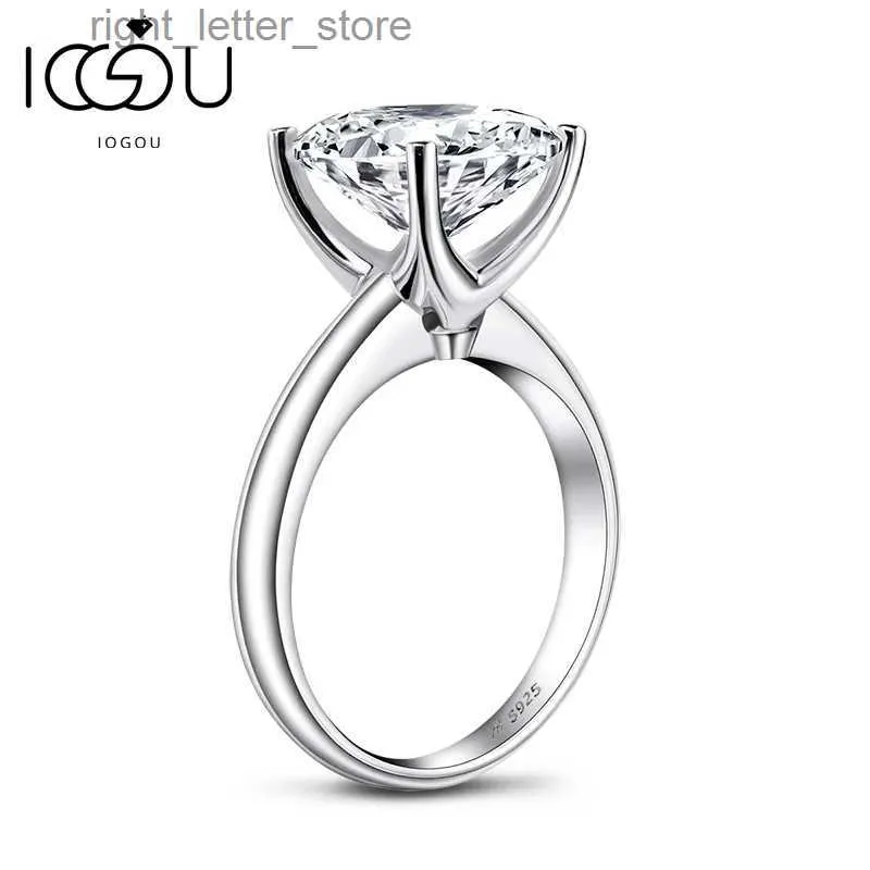 Met Zijstenen IOGOU Kleur Moissanite Diamond Solitaire Trouwringen Voor Vrouwen 925 Sterling Zilver Luxe Verlovingssieraden YQ231209