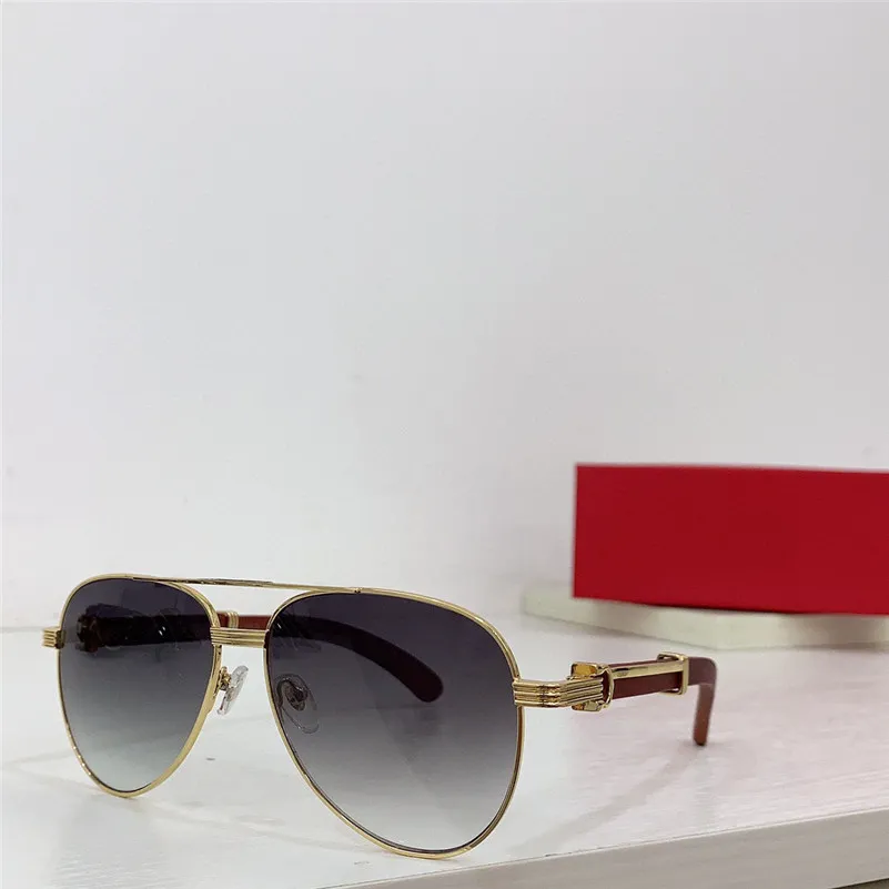 Nuovo design della moda occhiali da sole pilota classici 0354S doppio ponte montatura in metallo aste in legno stile semplice e popolare versatile occhiali di protezione UV400