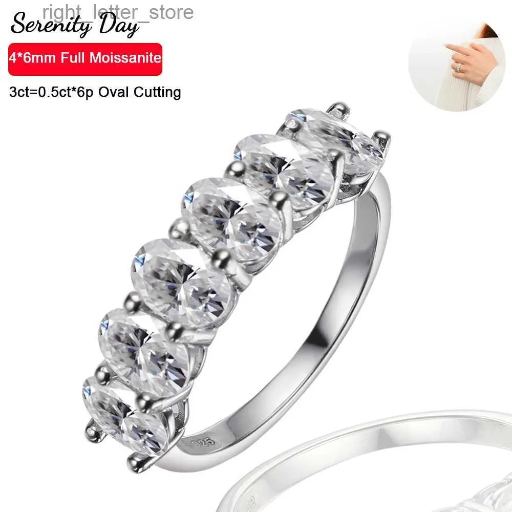 Med sidogenar Serenity Day 3Cttw 6 Stones D Färg 4*6mm oval skärform Full Moissanite Row Ring for Women S925 Sterling Silver Jewely YQ231209