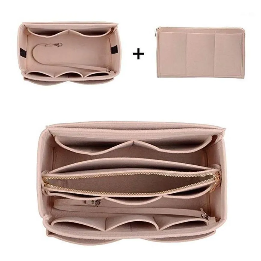 Felt Make Up Organizer för Travel Inner Purse Portable Cosmetic Bag med dragkedja Makeup Handväska toalettartiklar Never Full Storage Bags332f