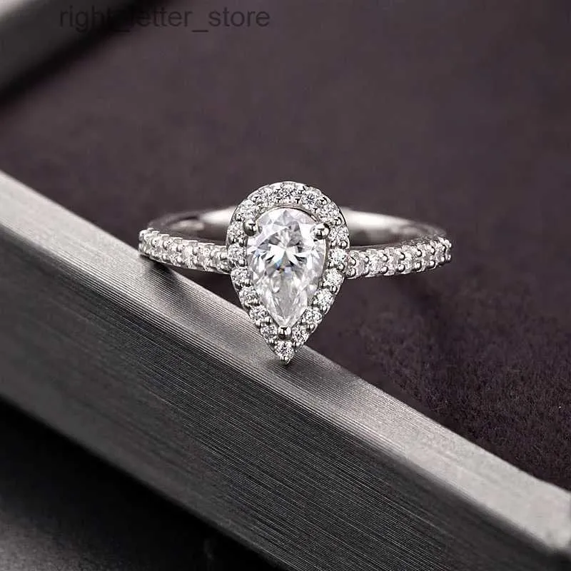 Met zijstenen ZOCA 925 sterling zilver 1CT Moissanite Ring Druppelvorm Solitaire Diamant Dames Fijne sieraden Geschenken Bruiloft Verloving YQ231209