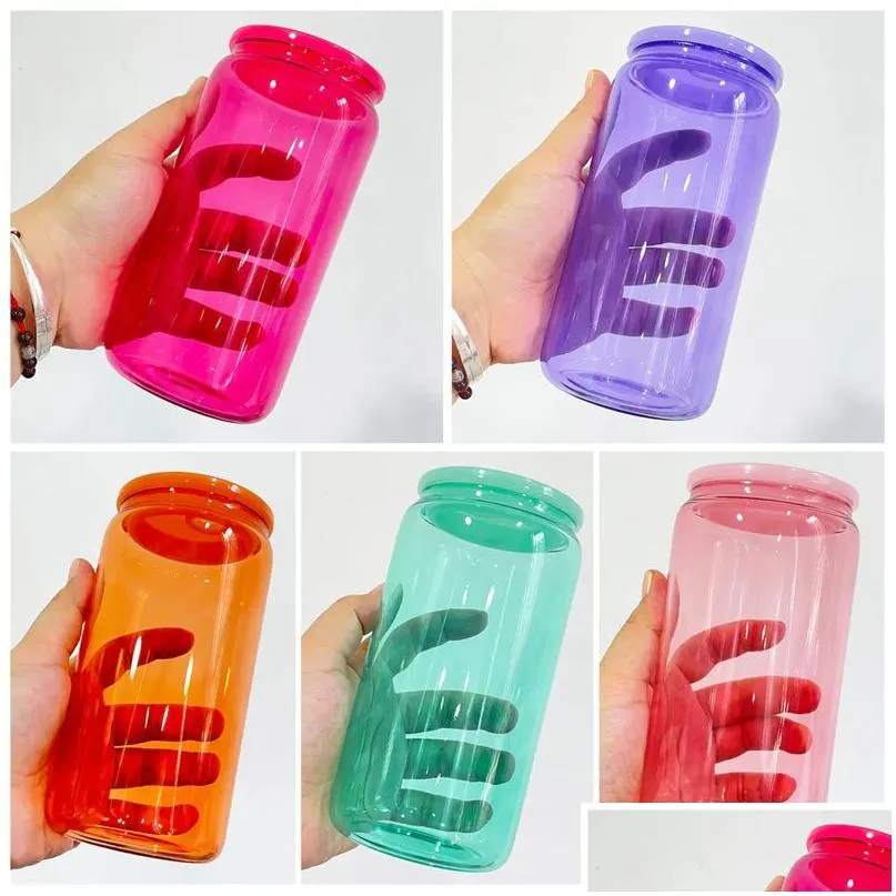 Mokken 16Oz Sublimatie Gekleurde Glazen Blikjes Met Colorf Deksel Jelly Blank Cups Bierblikje Pot Drinkglazen Herbruikbare Drop Delivery Thuis Ga Dhhgc