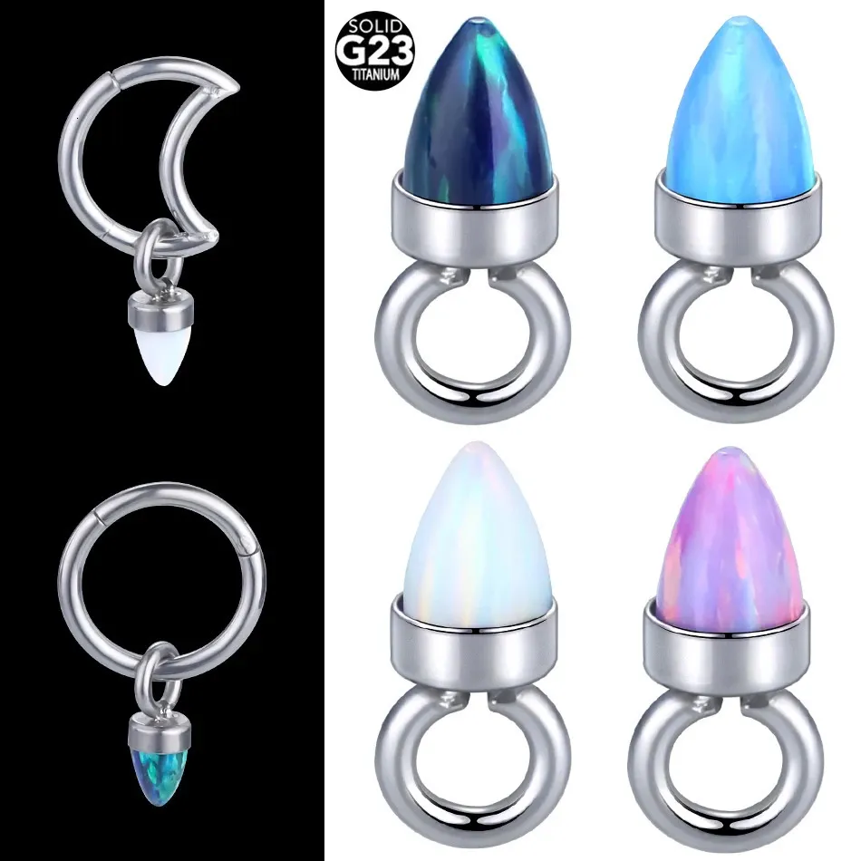 Autres accessoires de mode 10pcs / lot G23 Opal Nez Septum Mamelon Belly Ring Décoration Oreille Cartilage Opal Pendentif Femmes Cadeau Bijoux de corps 231208