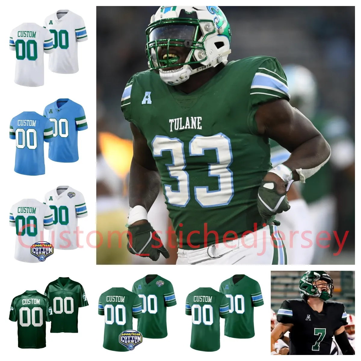 Custom Tulane Green Wave Football Jerseys 4 Brett Favre Jersey 80 Tyrick James 25 Matt Forte 11 Patrick Ramsey Custom Tulane Jersey zszył Larry Brooks Darnell