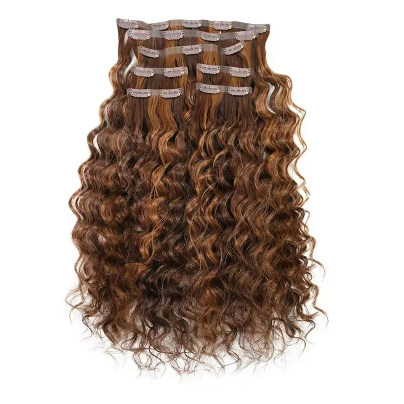 사실상 감지 할 수없는 Fuller Wavy Seamless Clip-in Hair Extensionshighlighte Brown Auburn 경량 내구성 유연한 7pcs 120g/pack